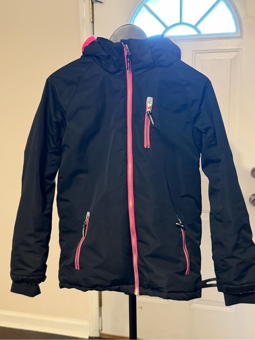 AQS Black Kids Puffer Jacket with Pink Trim